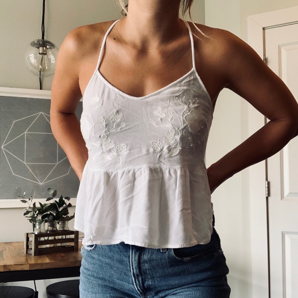 White tank with floral detail
